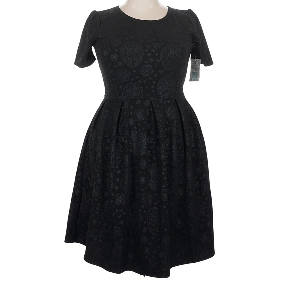 LuLaRoe Womens Dress Amelia‎ Size 2XL Solid Black Floral Jacquard Embossed NWT